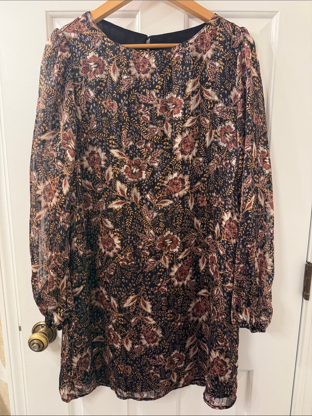 Lulu's Long-Sleeve Floral Tunic Dress with Burgundy and Cream